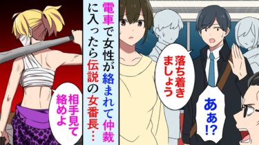 【セカイノフシギ】【漫画】電車で女性がDQNに絡まれ、助けに入ったら次の駅で下車させられた→女性「いい加減にしろよ…」俺「えっ」女性の正体が伝説の女番長だった…【マンガ動画】