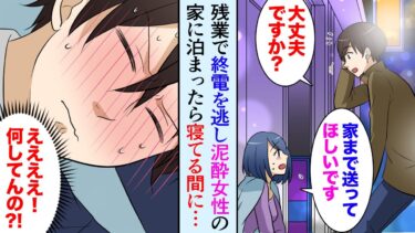 【セカイノフシギ】【漫画】残業で終電を逃し彷徨ってたら泥酔した美女の家に泊まることに。「夜中不安だから泊まって」しかし俺が寝てる間に…【マンガ動画】