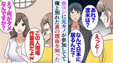 【セカイノフシギ】【漫画】友人に誘われ参加した合コンに何故か２ヶ月前に別れた元カノが居た「なんで日本にいるんだ？」→元カノ「エリートだと思ってたら現場作業員だったから別れたｗ」俺「…」立場逆転【マンガ動画】