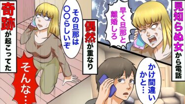 【まんガメ】【漫画】知らない女から電話が来た「あんたの旦那の子供を妊娠したから離婚しろ」俺「俺、男なんだけど？」→真相は偶然がいっぱい重なって奇跡が起きてたwww【スカッとする話】【マンガ動画】