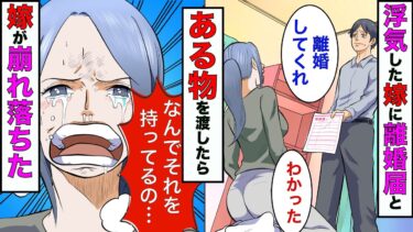 【まんガメ】【漫画】浮気した嫁との離婚前夜→嫁「最後に一度だけ…」俺「わかった」→俺は離婚届と同時に「ある物」を渡したら、嫁が崩れ落ちた【スカッとする話】【マンガ動画】