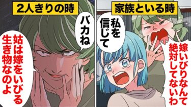 【スカッと】【漫画】家族に愛される姑の本性！？嫁だけが知る姑の裏の顔がヤバすぎる！！！【モナ・リザの戯言】