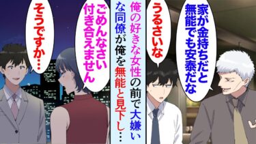 【セカイノフシギ】【漫画】職場に俺のことを嫌っている同僚が居るんだが「無能でも家が金持ちだから勝ち組だなｗ」俺「…」→俺の気になっている女性の前でも俺を見下し…「私とはつり合わないから…」フラれてしまい【マンガ動画】