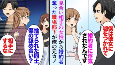 【セカイノフシギ】【漫画】29歳の俺が母の紹介で美人女性と見合い「職場の部下に婚約者を奪われたんです…」俺「俺は元カノに嘘をつかれて」→恋愛に億劫になった俺と彼女「え、捨てられた者同士慰め合ってんの？ｗ」【マンガ動画】