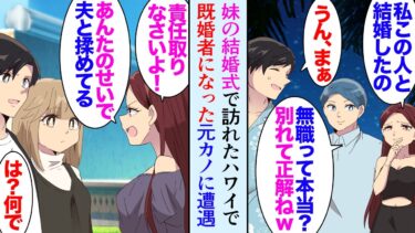 【セカイノフシギ】【漫画】妹の海外挙式でハワイを訪れた俺。ビーチで偶然既婚者になった元カノに再会「さっきちょっと聞こえたけど無職なの？ｗ」一緒に居た彼氏まで俺を見下してきて→2ヶ月後転職先で再会…立場逆転【マンガ動画】
